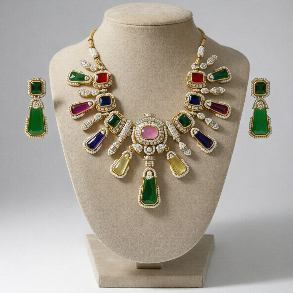 Navratna Kundan Necklace Set
