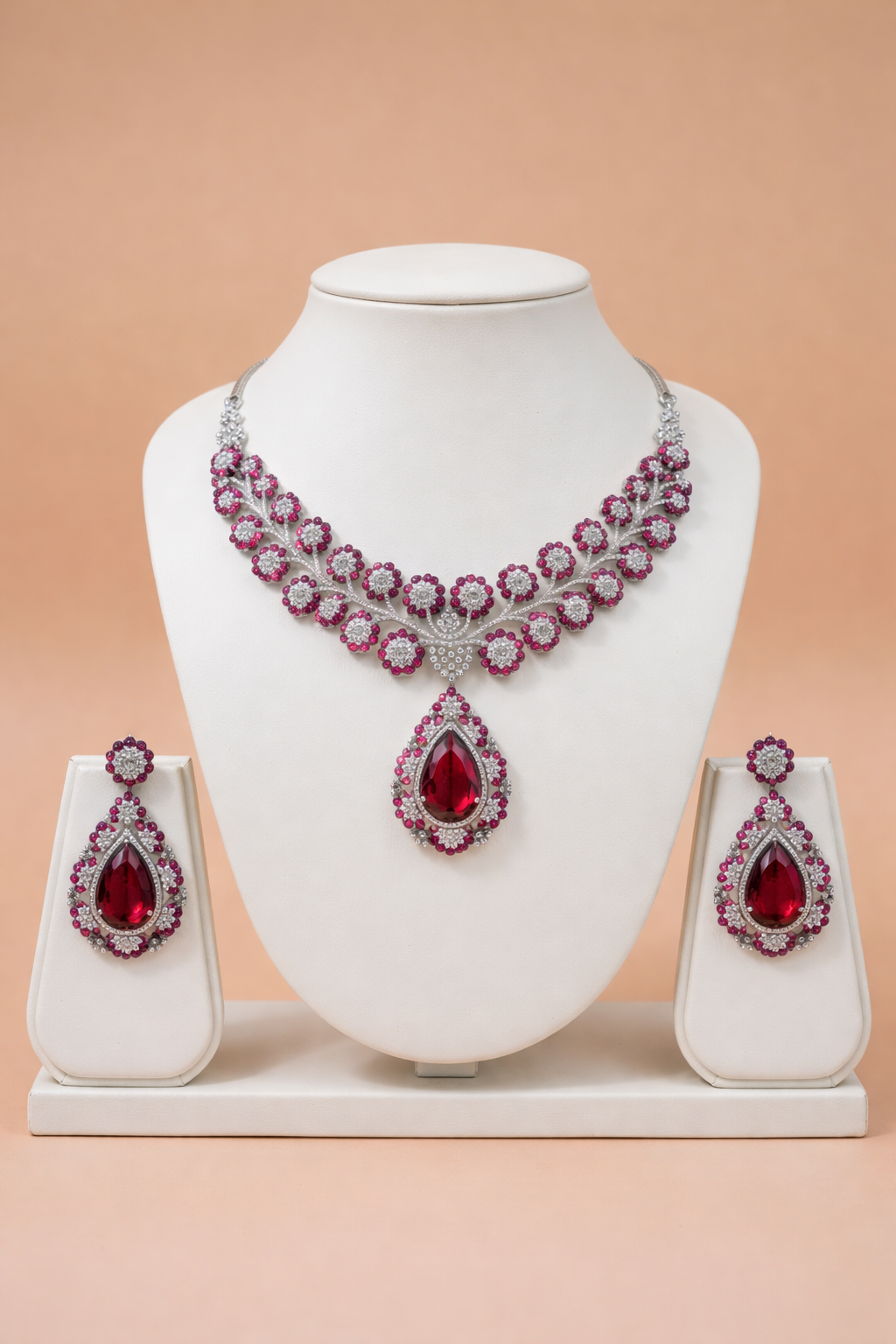 Royal Ruby Bloom Necklace Set