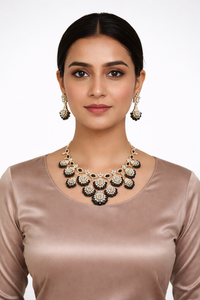 Royal Black Floral Necklace Set
