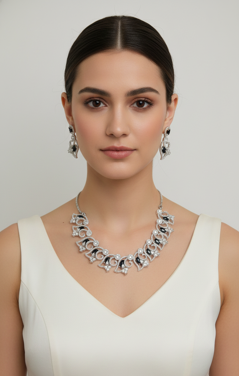 Silver Plated Eclipse Crystal Necklace Set