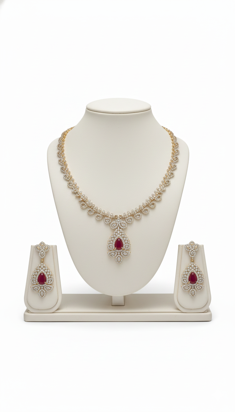 Royal Ruby Bloom Necklace Set