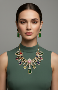 Navratna Kundan Necklace Set