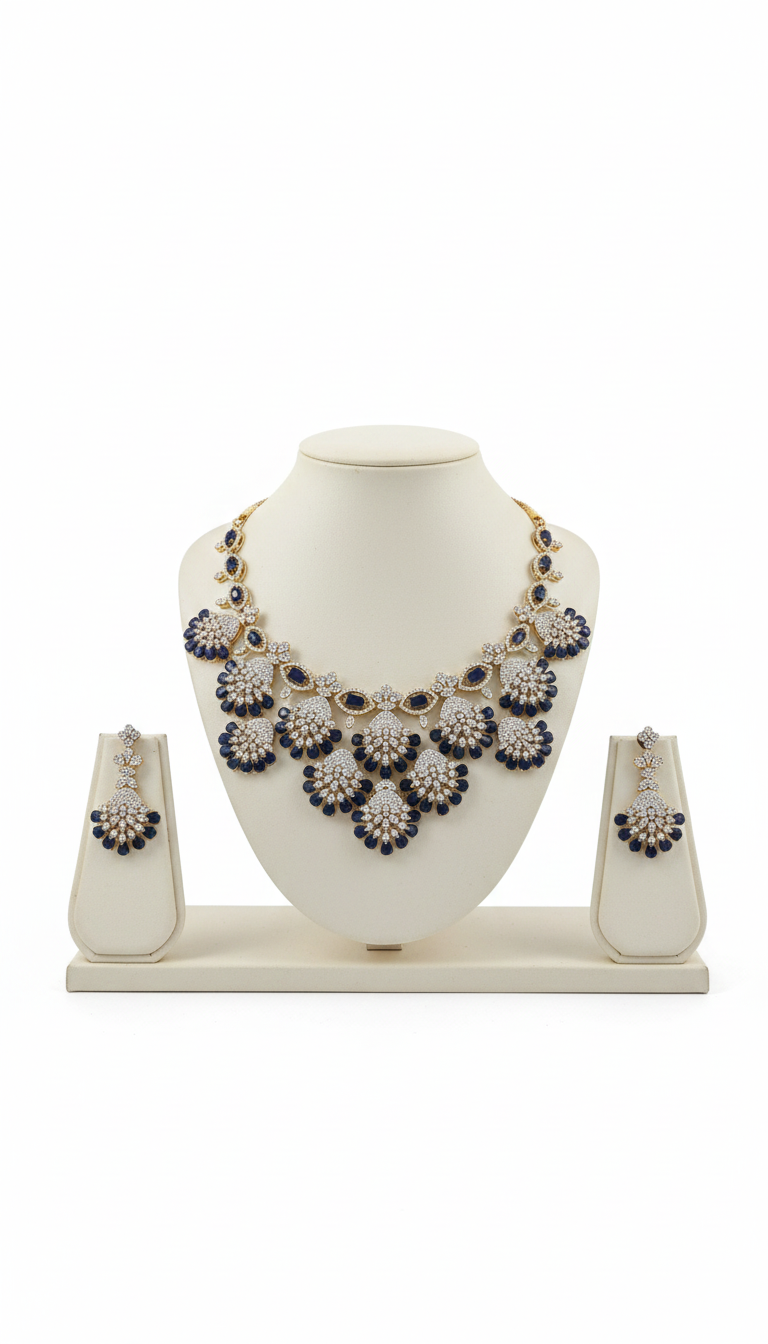 Royal Black Floral Necklace Set