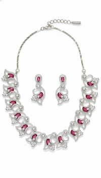 Silver Plated Ruby Necklace Set